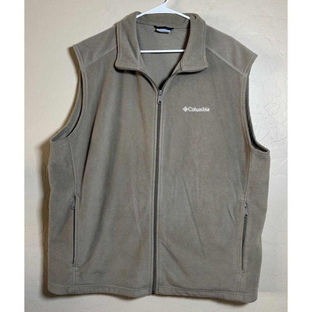 Columbia Mens XXL Gray Fleece Vest Full Zip Stand Collar Zip Pockets Outdoor